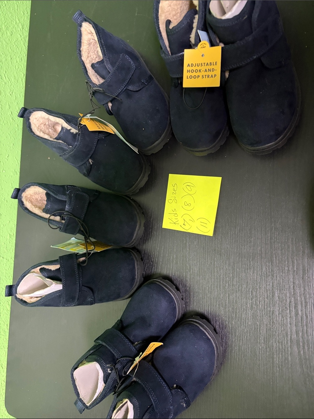 Kids Navy Blue Slip-On Boots with Adjustable Hook-and-Loop Strap